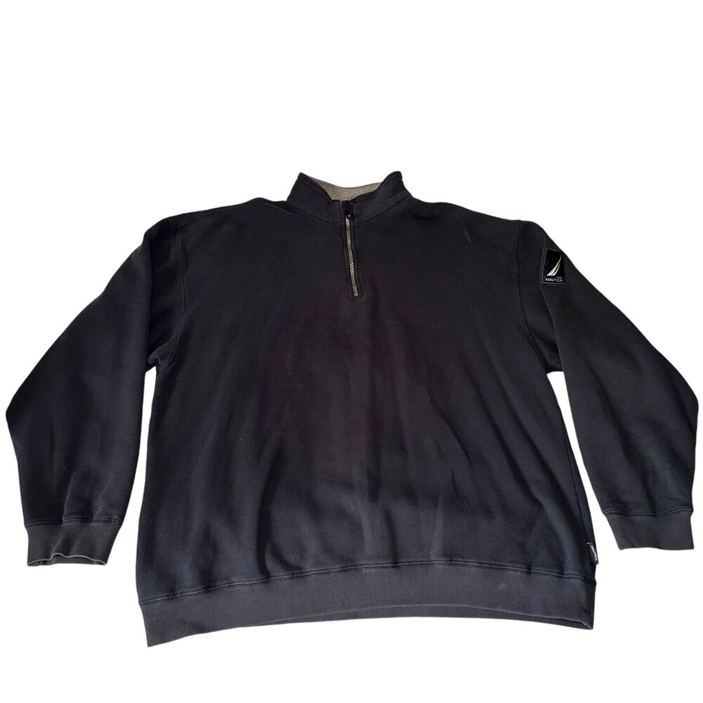 Nautica 1/4 Zip  Pullover Sweatshirt Men's Size XL Solid Blue Y2K Mock Neck